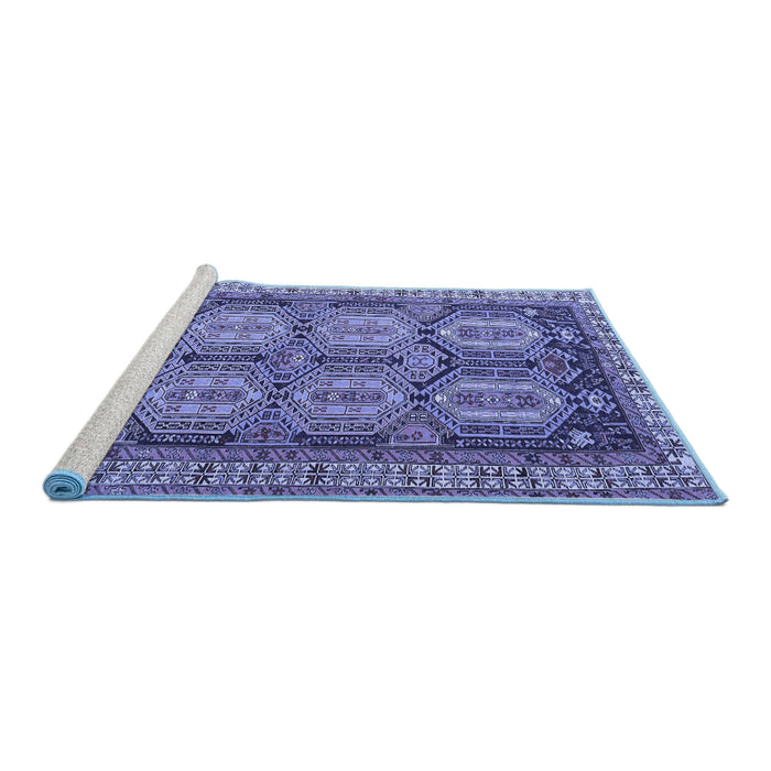 Sideview of Machine Washable Persian Blue Traditional Rug, wshtr2351blu