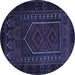 Round Machine Washable Persian Blue Traditional Rug, wshtr2352blu