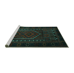 Sideview of Machine Washable Persian Turquoise Traditional Area Rugs, wshtr2352turq