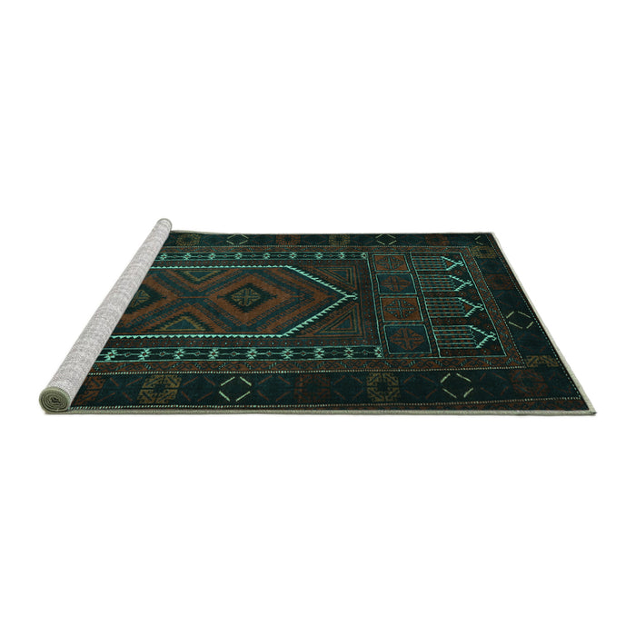 Sideview of Machine Washable Persian Turquoise Traditional Area Rugs, wshtr2352turq