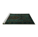 Sideview of Machine Washable Persian Turquoise Traditional Area Rugs, wshtr2352turq