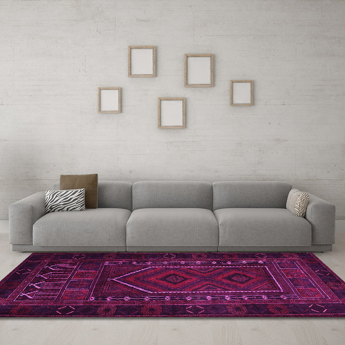 Machine Washable Persian Pink Traditional Rug in a Living Room, wshtr2352pnk