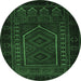 Round Machine Washable Persian Emerald Green Traditional Area Rugs, wshtr2352emgrn