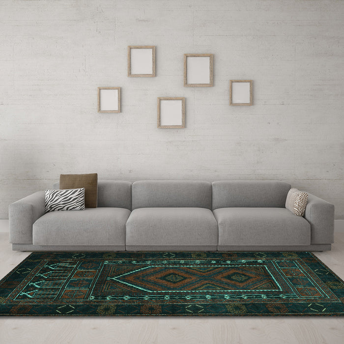 Machine Washable Persian Turquoise Traditional Area Rugs in a Living Room,, wshtr2352turq