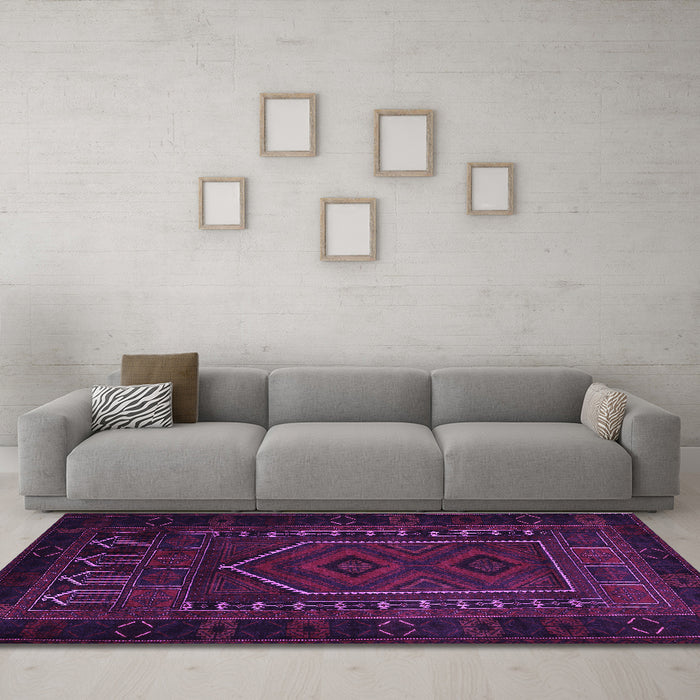 Machine Washable Persian Purple Traditional Area Rugs in a Living Room, wshtr2352pur