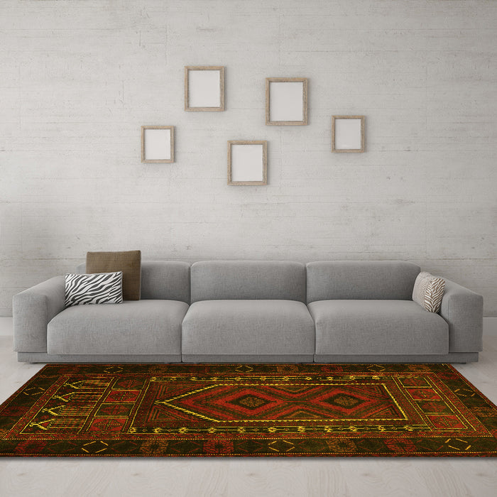 Machine Washable Persian Yellow Traditional Rug in a Living Room, wshtr2352yw
