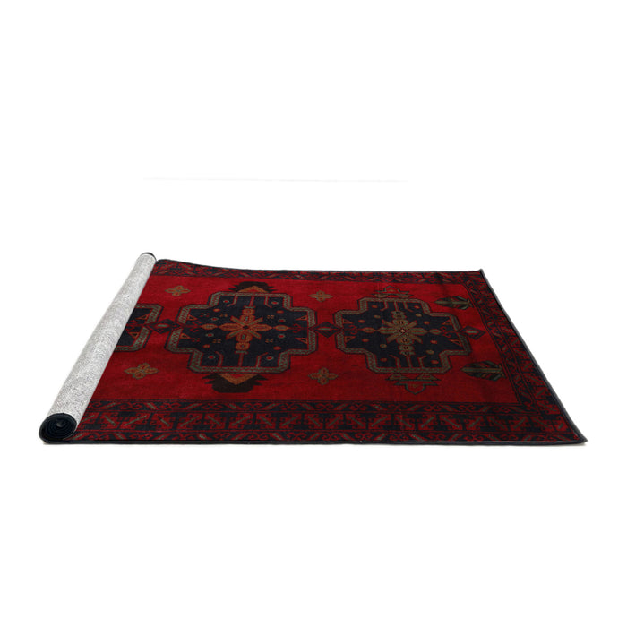 Sideview of Machine Washable Traditional Tomato Red Rug, wshtr2353