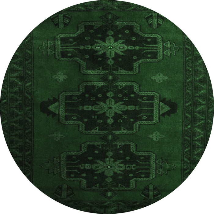 Round Machine Washable Persian Emerald Green Traditional Area Rugs, wshtr2353emgrn