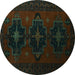 Round Persian Turquoise Traditional Rug, tr2353turq