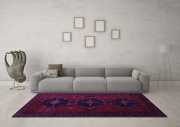 Machine Washable Persian Purple Traditional Area Rugs in a Living Room, wshtr2353pur