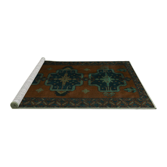 Sideview of Machine Washable Persian Turquoise Traditional Area Rugs, wshtr2353turq