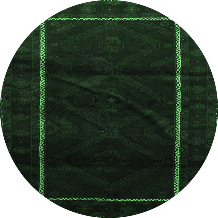 Round Machine Washable Persian Emerald Green Traditional Area Rugs, wshtr2354emgrn