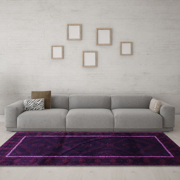 Machine Washable Persian Purple Traditional Area Rugs in a Living Room, wshtr2354pur