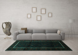 Machine Washable Persian Turquoise Traditional Area Rugs in a Living Room,, wshtr2354turq