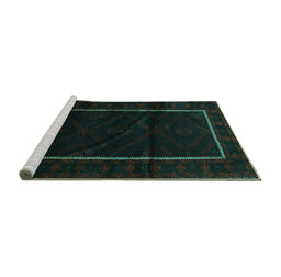 Sideview of Machine Washable Persian Turquoise Traditional Area Rugs, wshtr2354turq