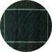 Round Machine Washable Persian Turquoise Traditional Area Rugs, wshtr2354turq