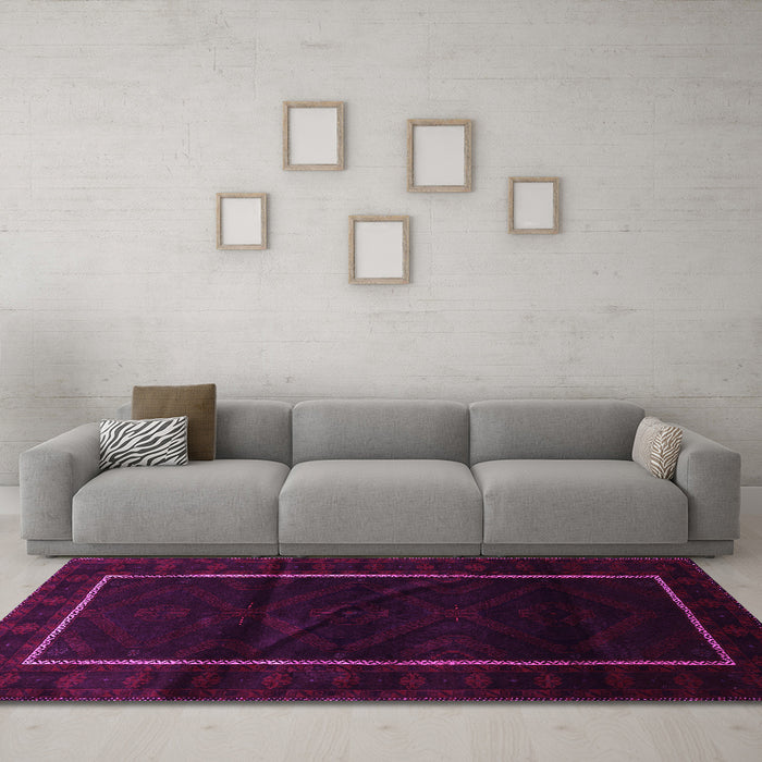 Machine Washable Persian Pink Traditional Rug in a Living Room, wshtr2354pnk