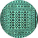 Round Machine Washable Persian Turquoise Traditional Area Rugs, wshtr2355turq