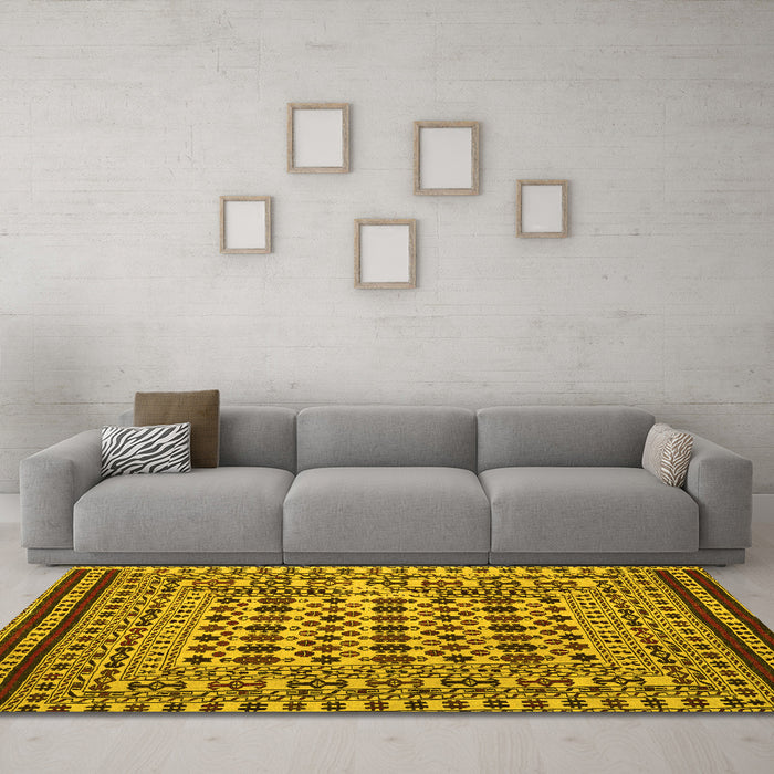 Machine Washable Persian Yellow Traditional Rug in a Living Room, wshtr2355yw