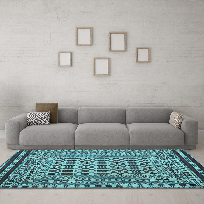 Machine Washable Persian Light Blue Traditional Rug in a Living Room, wshtr2355lblu