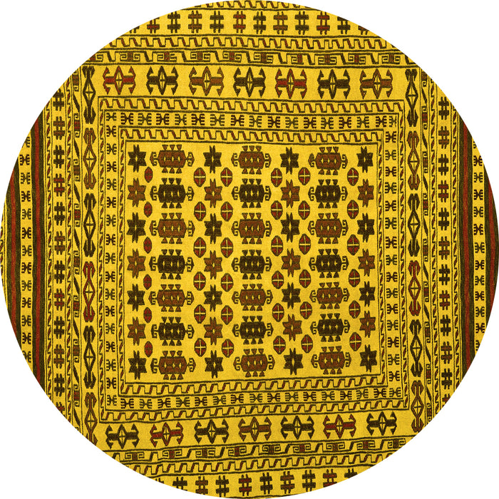 Round Machine Washable Persian Yellow Traditional Rug, wshtr2355yw