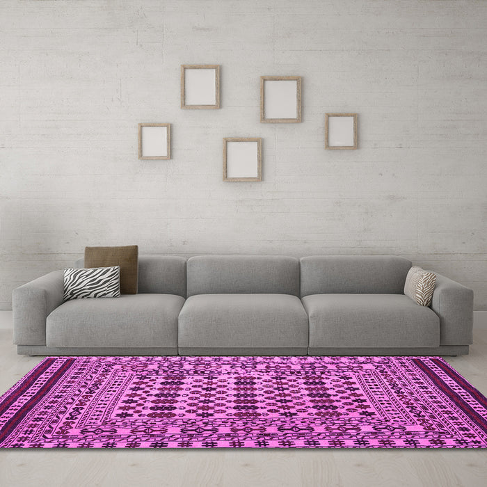 Machine Washable Persian Pink Traditional Rug in a Living Room, wshtr2355pnk