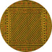 Round Machine Washable Southwestern Yellow Country Rug, wshtr2356yw