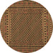 Round Machine Washable Southwestern Brown Country Rug, wshtr2356brn