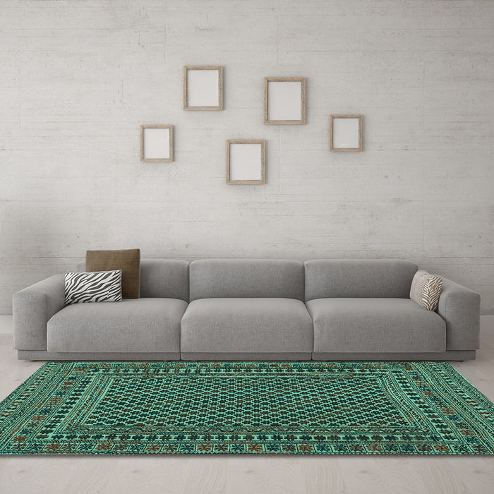 Machine Washable Southwestern Turquoise Country Area Rugs in a Living Room,, wshtr2356turq