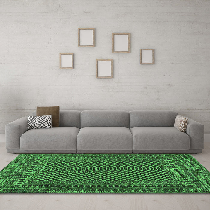 Machine Washable Southwestern Emerald Green Country Area Rugs in a Living Room,, wshtr2356emgrn