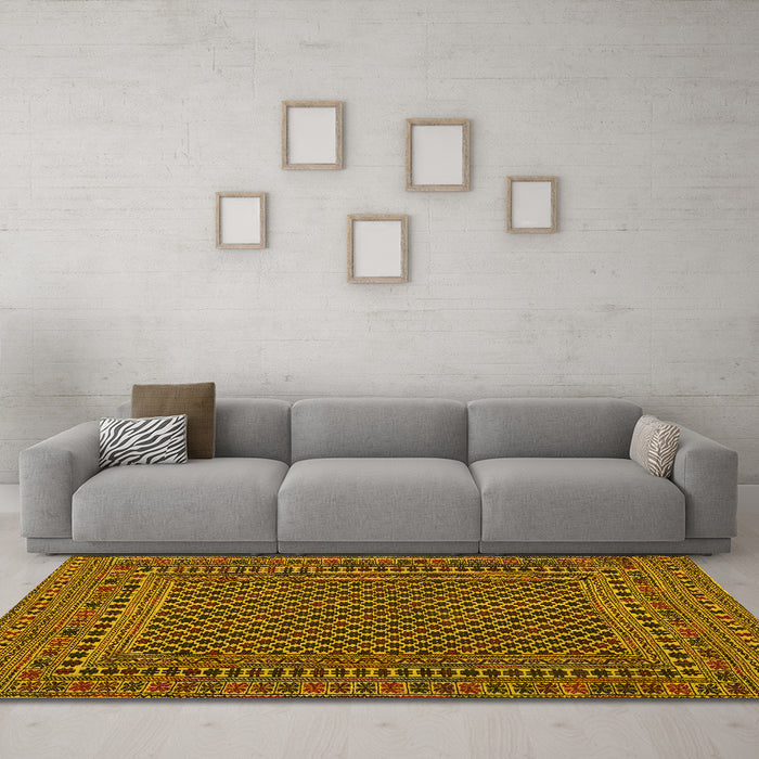 Machine Washable Southwestern Yellow Country Rug in a Living Room, wshtr2356yw