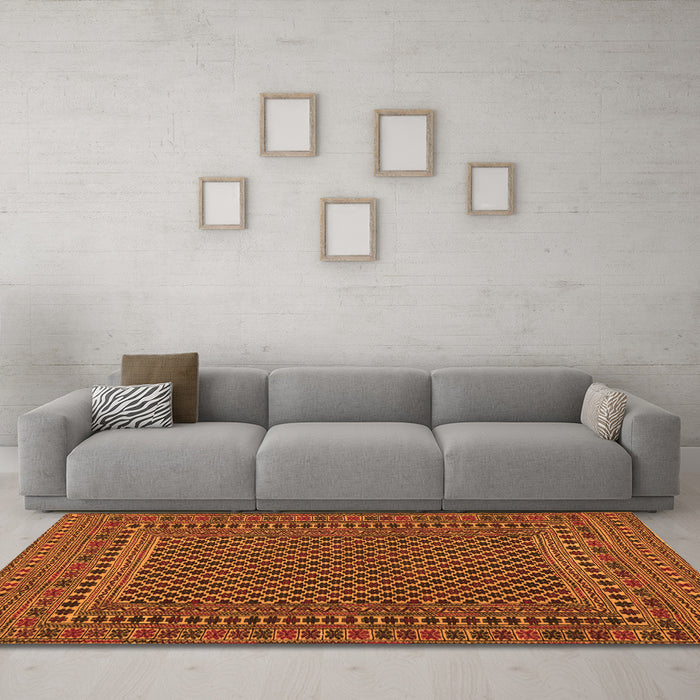 Machine Washable Southwestern Orange Country Area Rugs in a Living Room, wshtr2356org