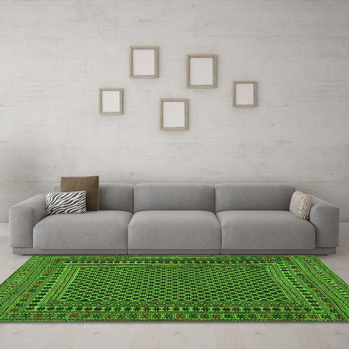 Machine Washable Southwestern Green Country Area Rugs in a Living Room,, wshtr2356grn