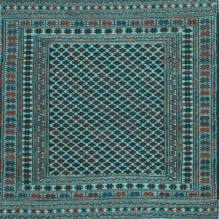 Square Machine Washable Southwestern Light Blue Country Rug, wshtr2356lblu