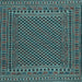 Square Machine Washable Southwestern Light Blue Country Rug, wshtr2356lblu