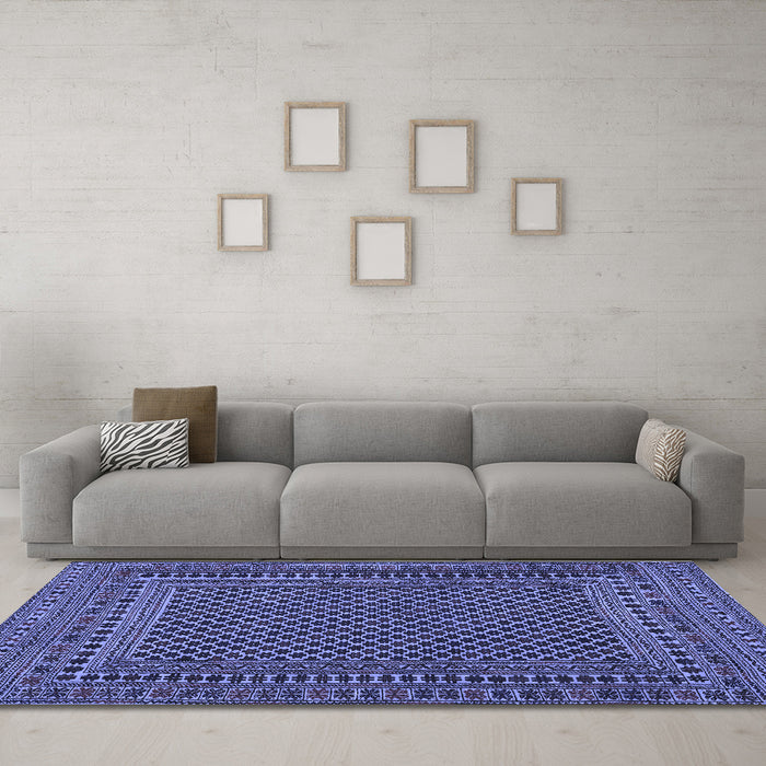 Machine Washable Southwestern Blue Country Rug in a Living Room, wshtr2356blu