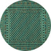 Round Southwestern Turquoise Country Rug, tr2356turq