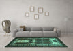 Machine Washable Persian Turquoise Traditional Area Rugs in a Living Room,, wshtr2357turq