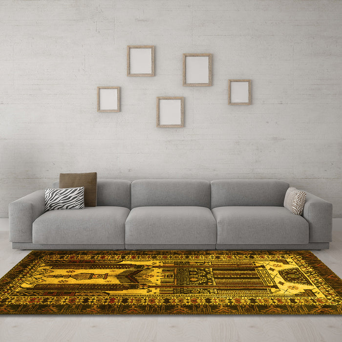 Machine Washable Persian Yellow Traditional Rug in a Living Room, wshtr2357yw