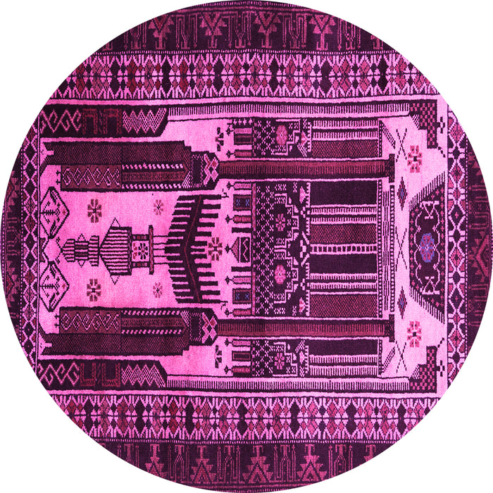 Round Machine Washable Persian Pink Traditional Rug, wshtr2357pnk