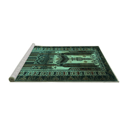 Sideview of Machine Washable Persian Turquoise Traditional Area Rugs, wshtr2357turq