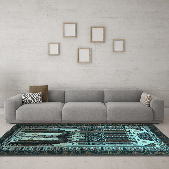 Machine Washable Persian Light Blue Traditional Rug in a Living Room, wshtr2357lblu