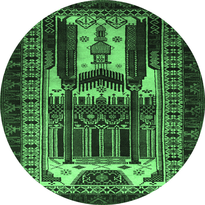 Round Persian Emerald Green Traditional Rug, tr2357emgrn
