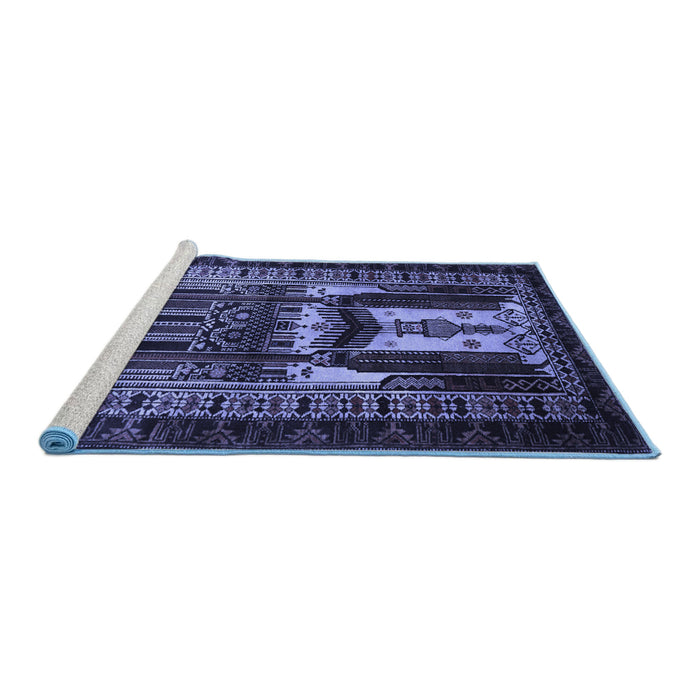 Sideview of Machine Washable Persian Blue Traditional Rug, wshtr2357blu