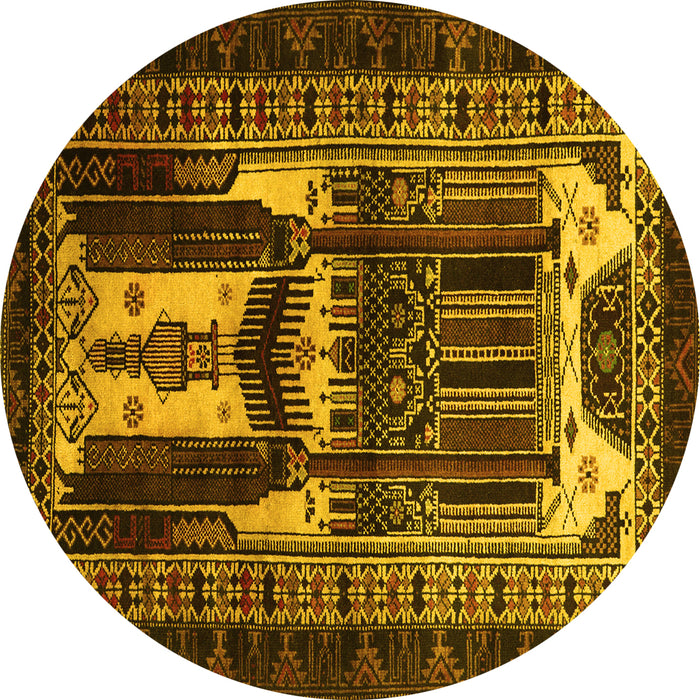 Round Persian Yellow Traditional Rug, tr2357yw