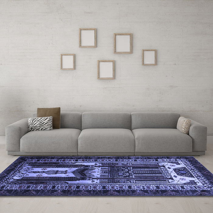 Machine Washable Persian Blue Traditional Rug in a Living Room, wshtr2357blu