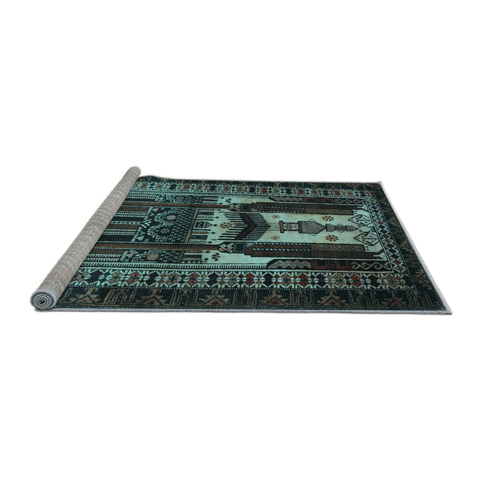 Sideview of Machine Washable Persian Light Blue Traditional Rug, wshtr2357lblu