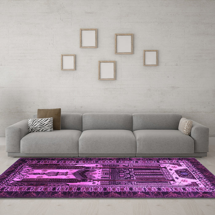 Machine Washable Persian Purple Traditional Area Rugs in a Living Room, wshtr2357pur