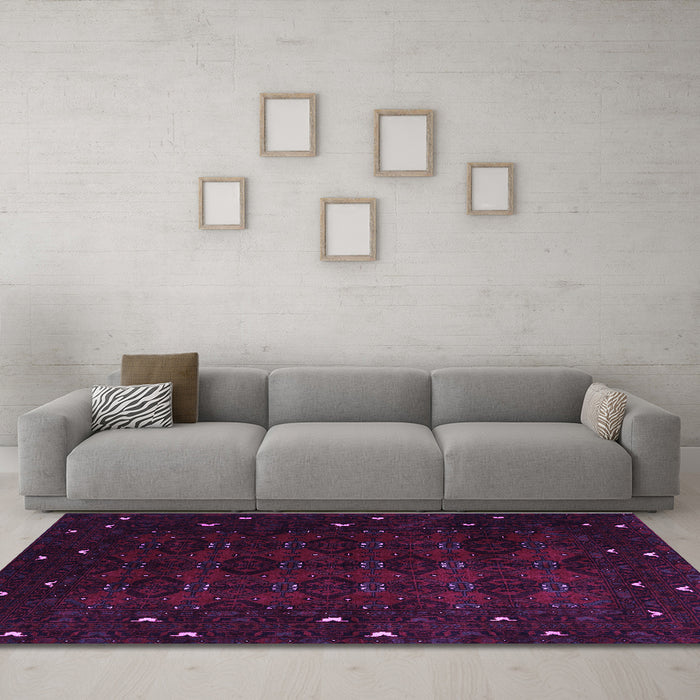 Machine Washable Persian Purple Traditional Area Rugs in a Living Room, wshtr2358pur