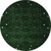 Round Machine Washable Persian Emerald Green Traditional Area Rugs, wshtr2358emgrn